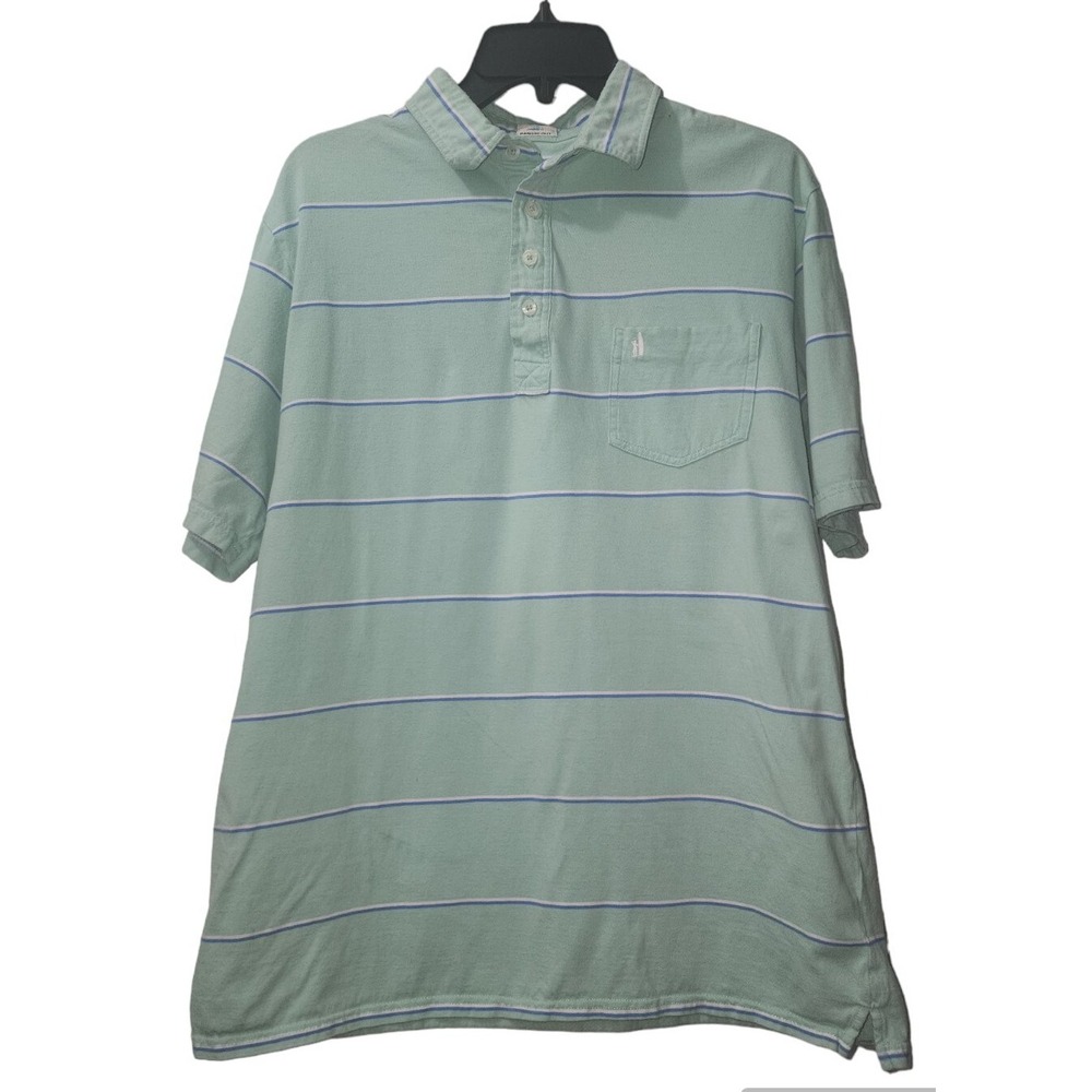 Johnnie-O Striped Polo Shirt Casual Golf Hangin' Out‎ Pocket Light Green L